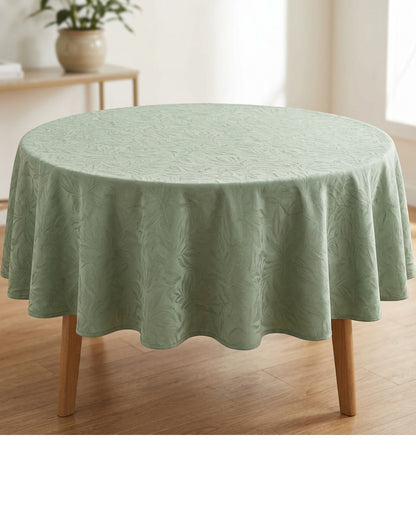 Feiy Cotton Jacquard Round Tablecloth 70 in Sage Green - Lifestyle view