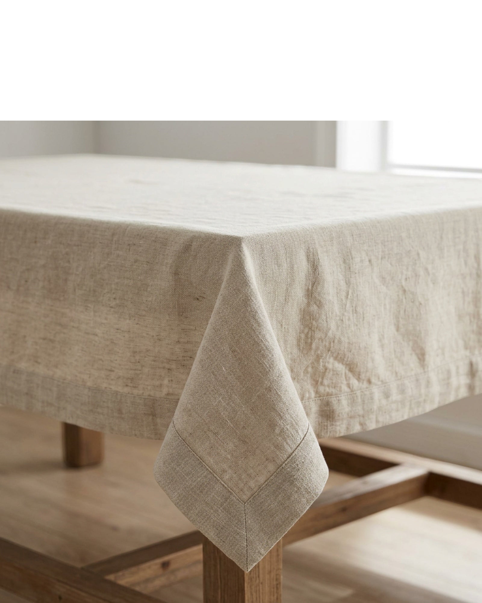 Feiy Washed-Linen Rectangular Tablecloth 60 x 90 in Natural Flax - Detail view